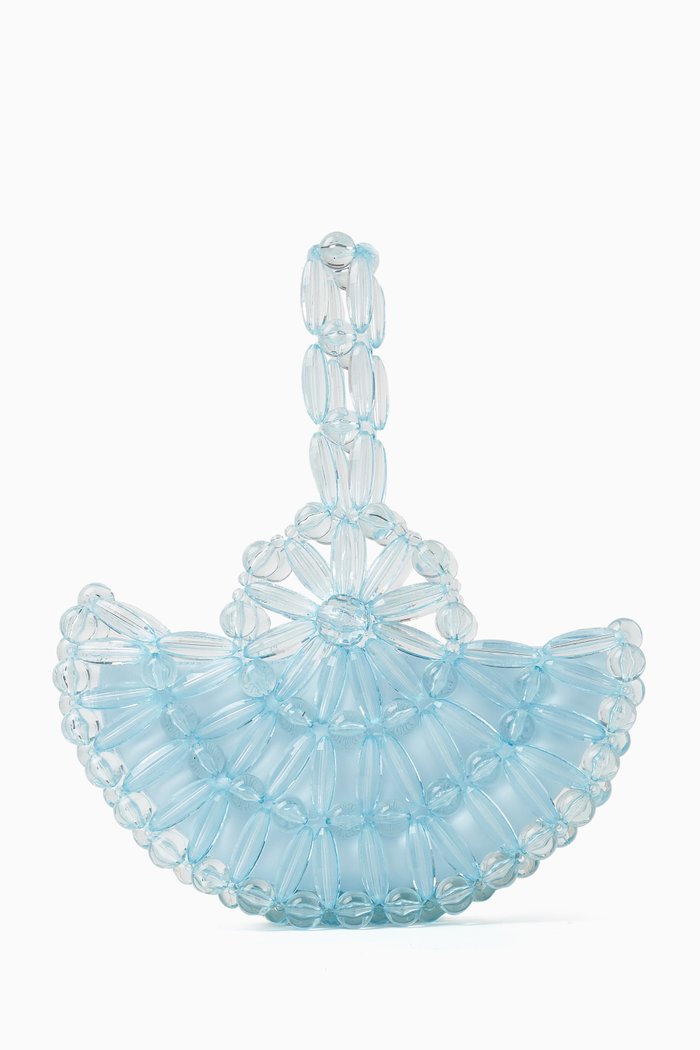 

Selene Crescent Clutch Bag in Acrylic Beads & Satin, Blue