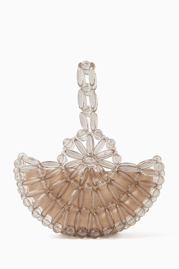 

Selene Crescent Clutch Bag in Acrylic Beads & Satin, Neutral