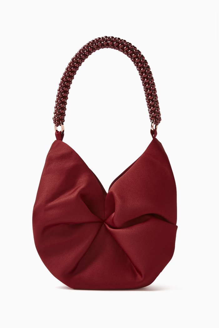 

Small Rosh Pearl Tote Bag in Satin, Burgundy