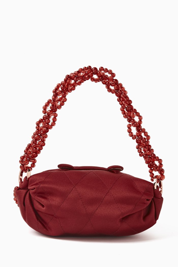 

Tiny Nino Pearl Tote Bag in Satin, Burgundy