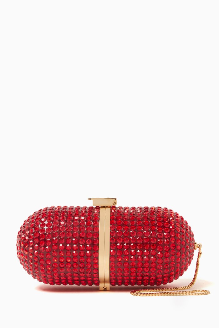 Pill Bag in Swarovski Crystal-embellished Brass, Red