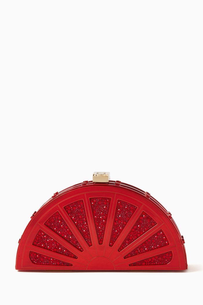 

Mini Sierra Fan Bag in Swarovski Crystal-embellished Brass, Red