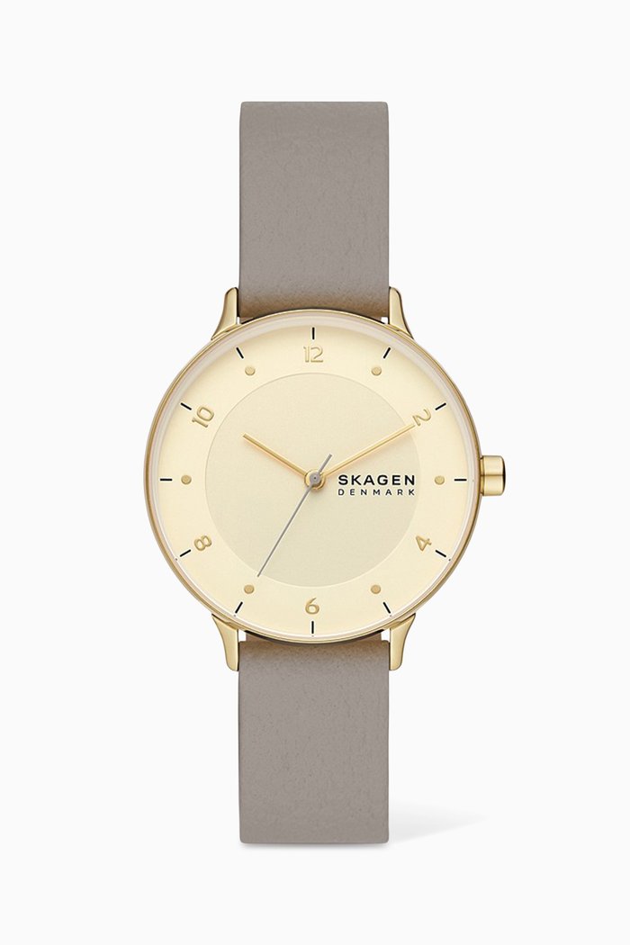 

RIIS Three-Hand Stainless Steel & Leather Watch, 36mm, Gold