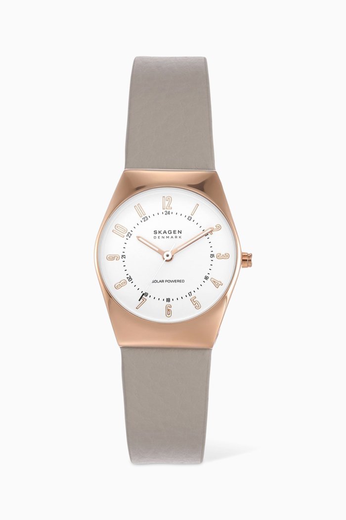 

Grenen Lile Solar Powered Stainless Steel & Leather Watch, 26mm, Rose gold