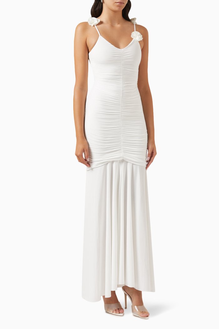 

Alejandra Shirred Maxi Dress in Stretch-nylon, Neutral