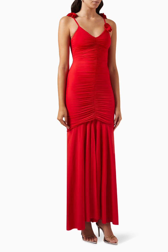 

Alejandra Shirred Maxi Dress in Stretch-nylon, Red