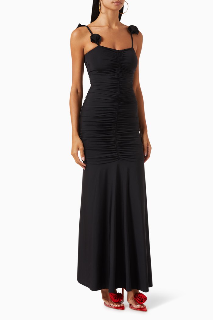 

Alejandra Shirred Maxi Dress in Stretch-nylon, Black