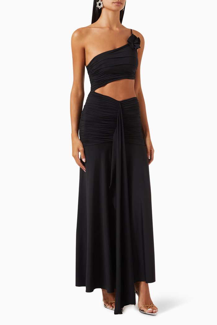 

Fermina Shirred Cut-out Maxi Dress in Stretch-nylon, Black