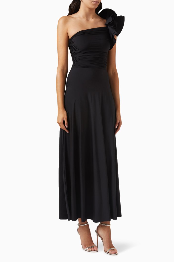 

Celia One-shoulder Maxi Dress in Stretch-nylon, Black