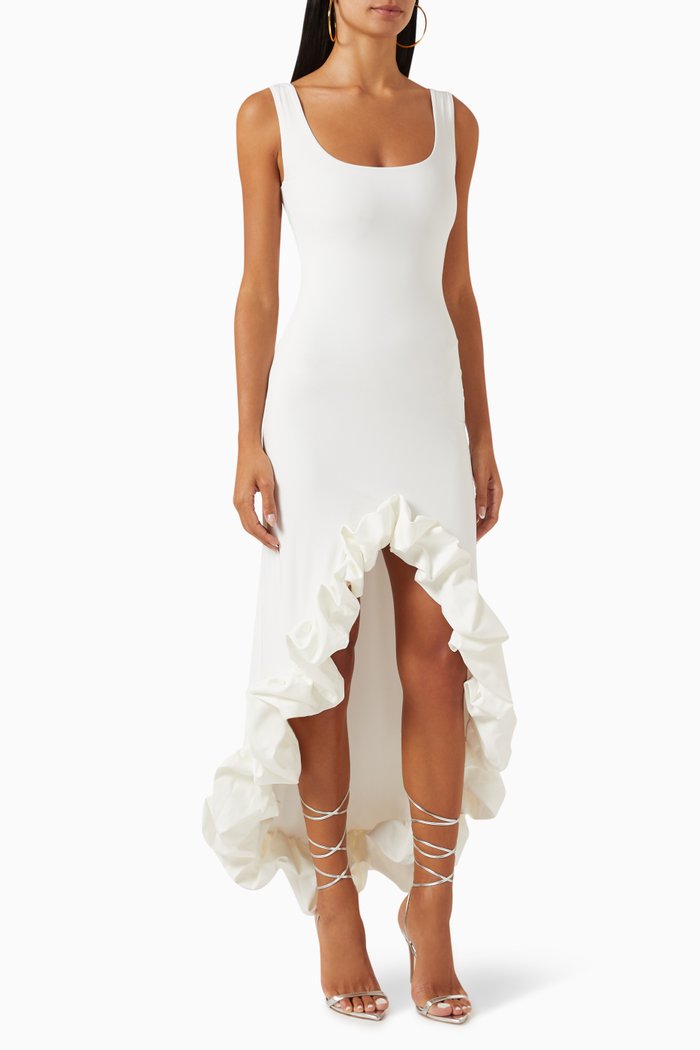 

Garita Ruffled Maxi Dress in Stretch-nylon, Neutral