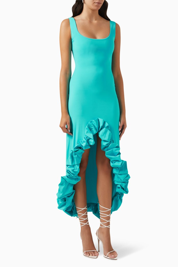 

Garita Ruffled Maxi Dress in Stretch-nylon, Blue