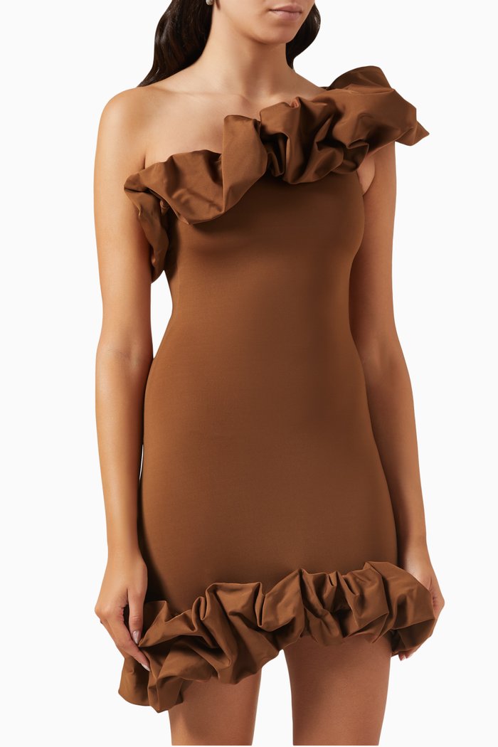 

Gabo Ruffled Mini Dress in Stretch-nylon, Brown
