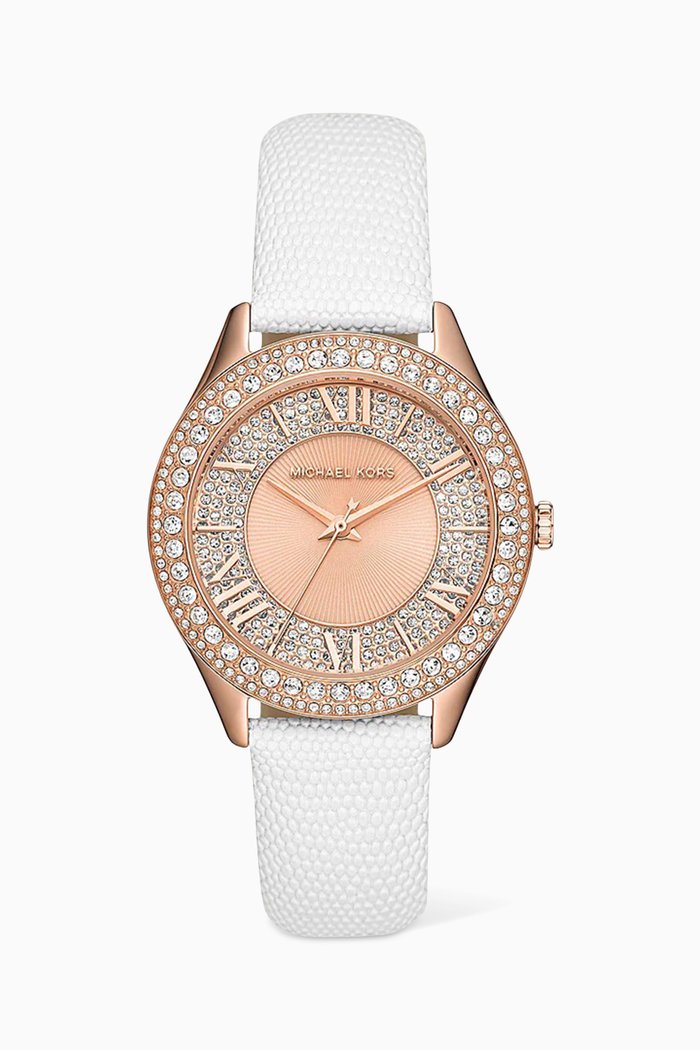 

Harlowe Crystal Stainless Steel & Leather Watch, 38mm, Rose gold