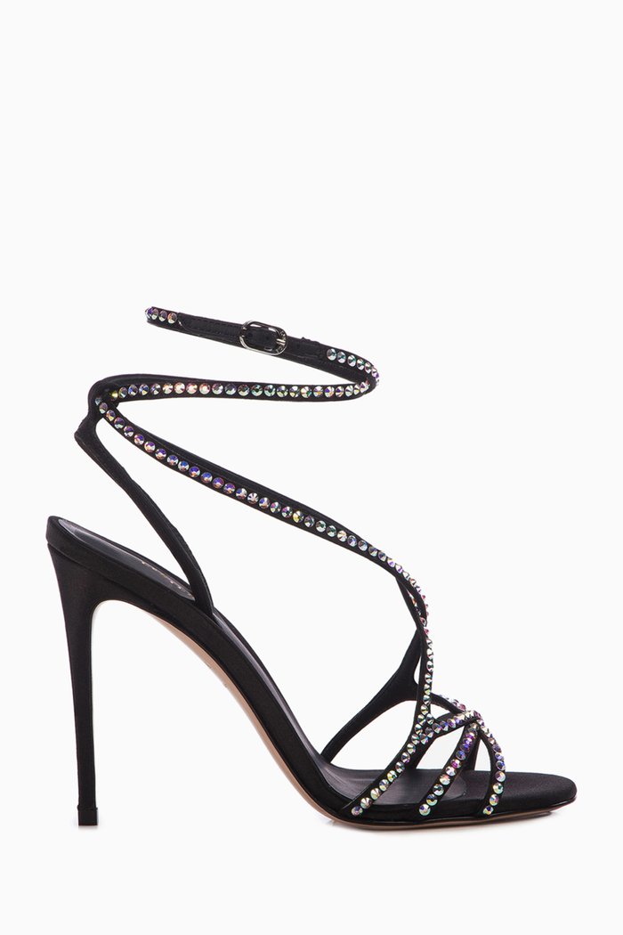 

Belen Wrap-Around 110 Sandals in Satin, Black