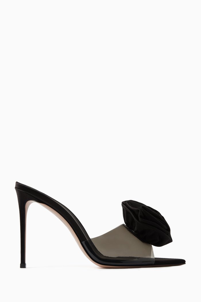 

Rose Stiletto 110 Mules in Plexi and Satin, Black
