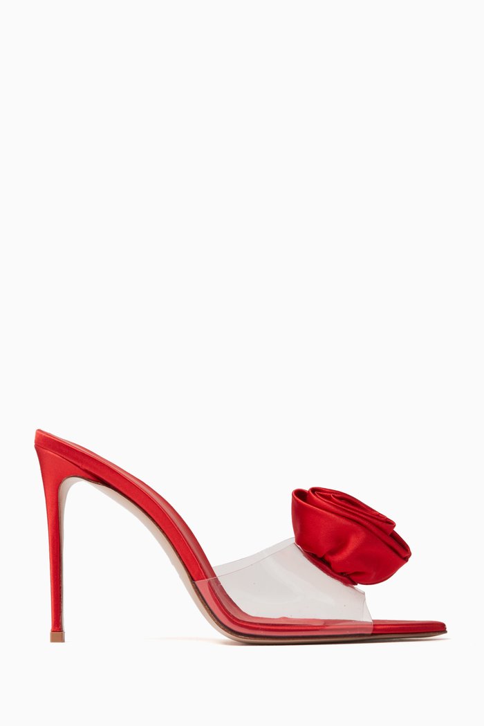 

Rose Stiletto 110 Mules in Plexi and Satin, Red