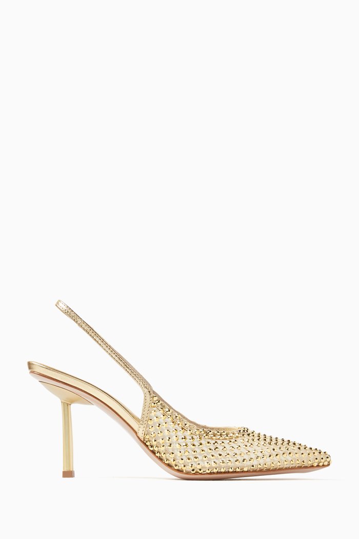 

Gilda 80 Slingback Pumps in Satin Mesh, Gold