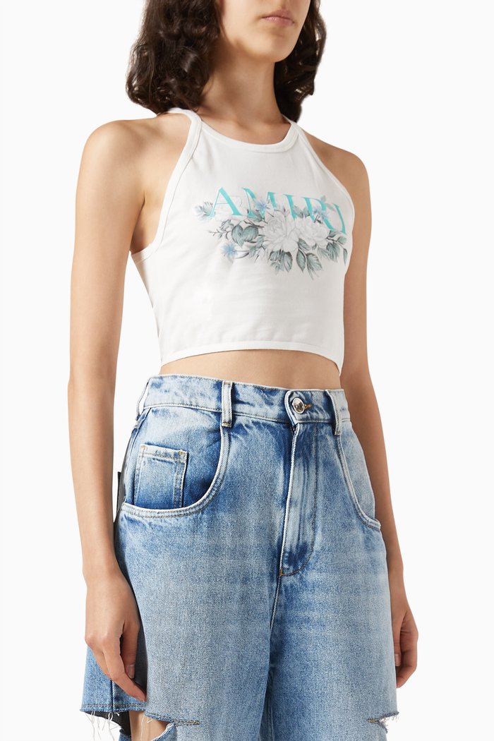 

Floral Logo Crop Top in Cotton-jersey, White