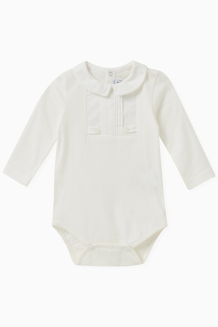 

Pointed Logo Collar Bodysuit in Cotton, White