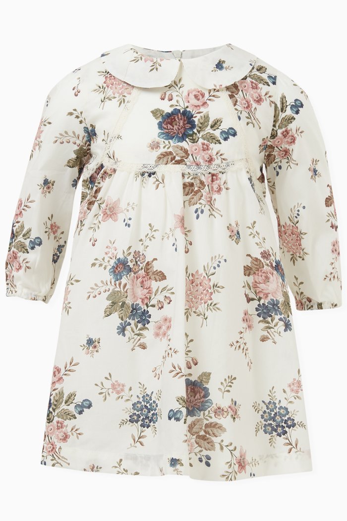 

Flower Print Dress in Cotton, White