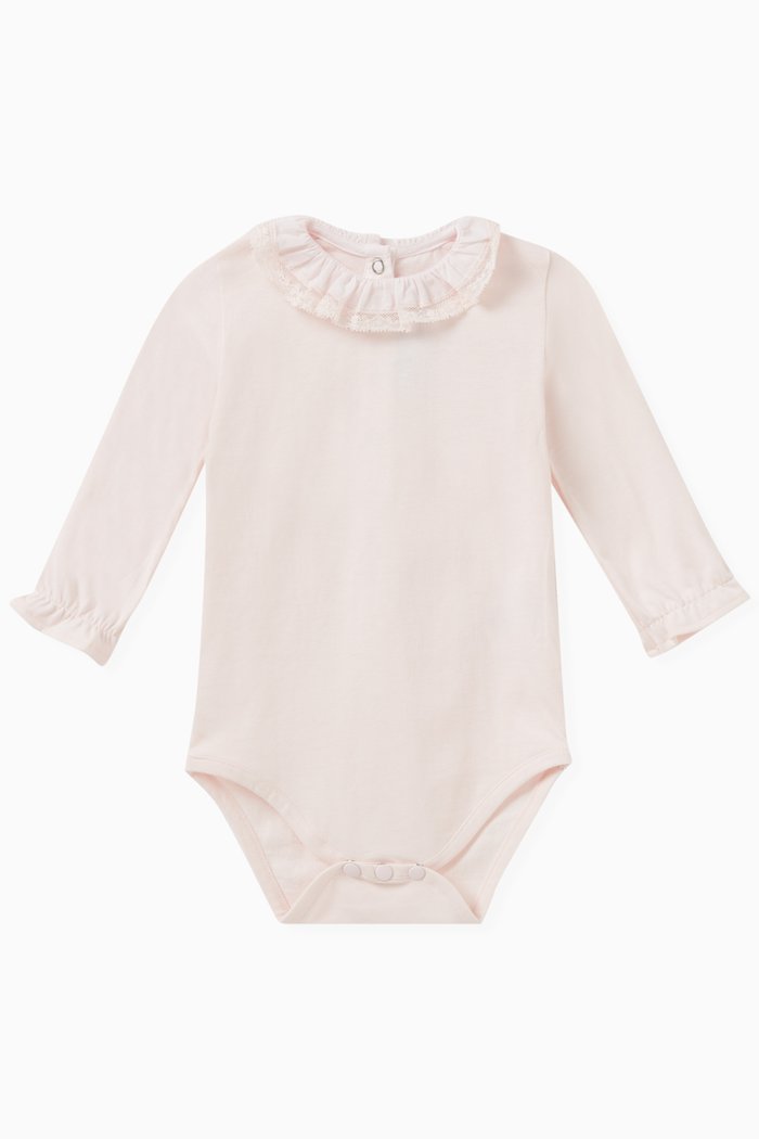 

Ruffled Collar Bodysuit in Cotton, Pink