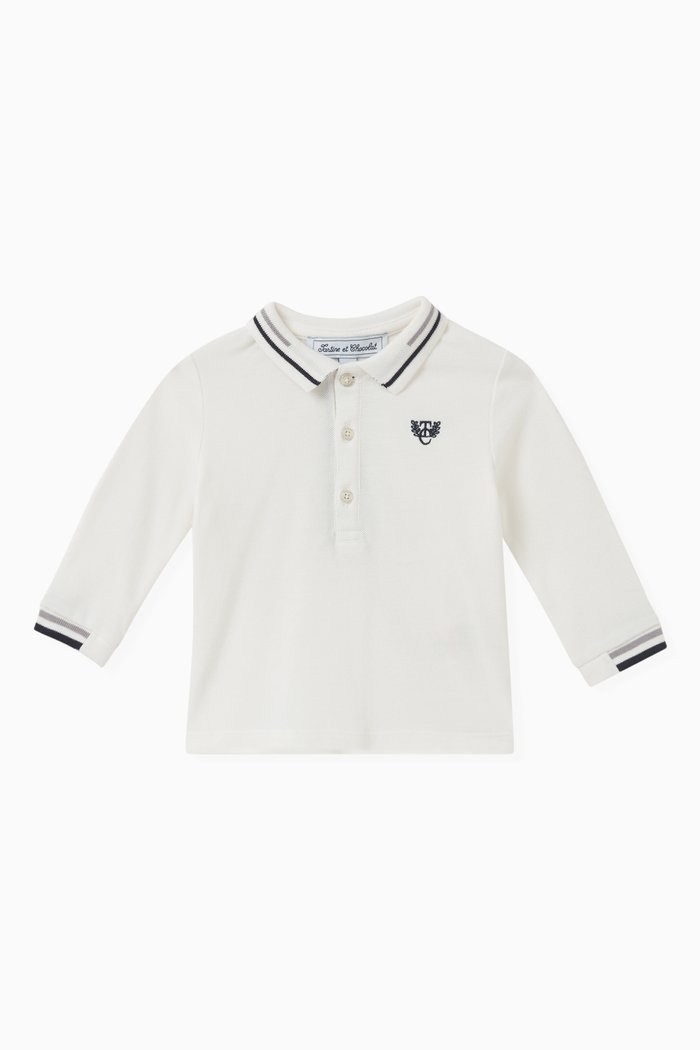 

Long Sleeved Logo Polo Shirt in Cotton, White