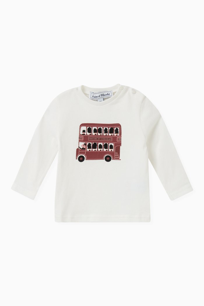 Graphic Logo Print T-shirt in Cotton Stretch, White