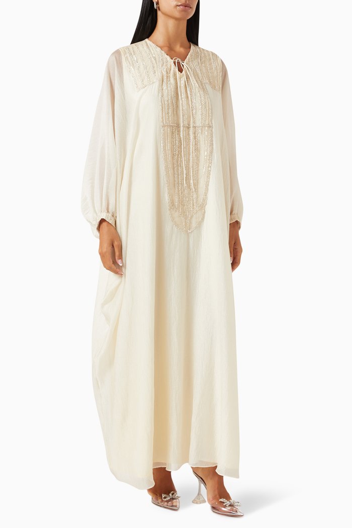 

Bead-embellished Kaftan in Organza, Neutral