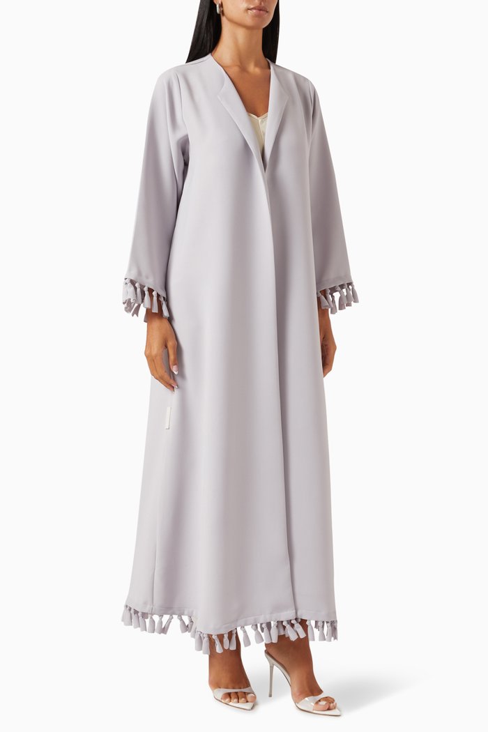 

Tassel Abaya in Poly-crepe, Grey