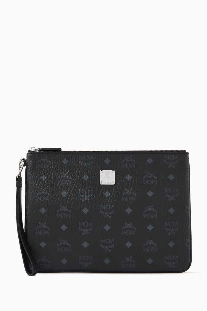 

Medium Aren Wristlet Monogram Zip Pouch in Coated Canvas, Black