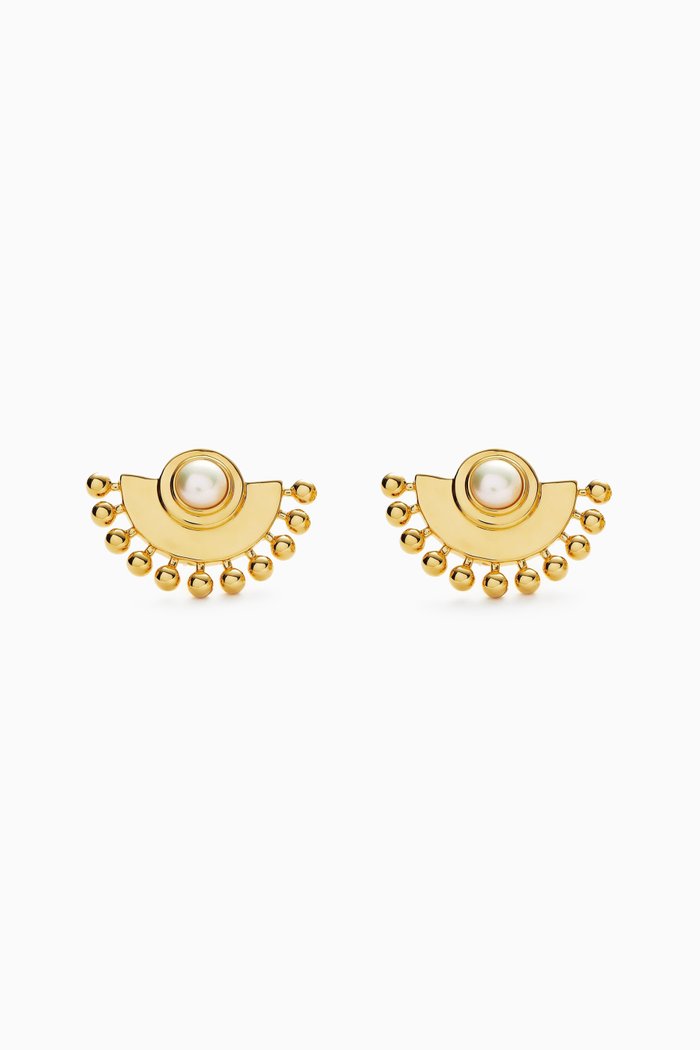 

Zenyu Fan Gemstone Stud Earrings in 18kt Recycled Gold-plated Brass, White