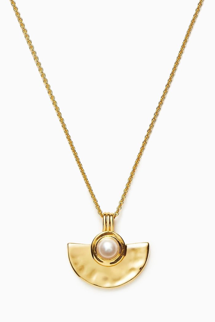 

Zenyu Gemstone Fan Pendant Necklace in 18kt Gold-plated Recycled Vermeil, White