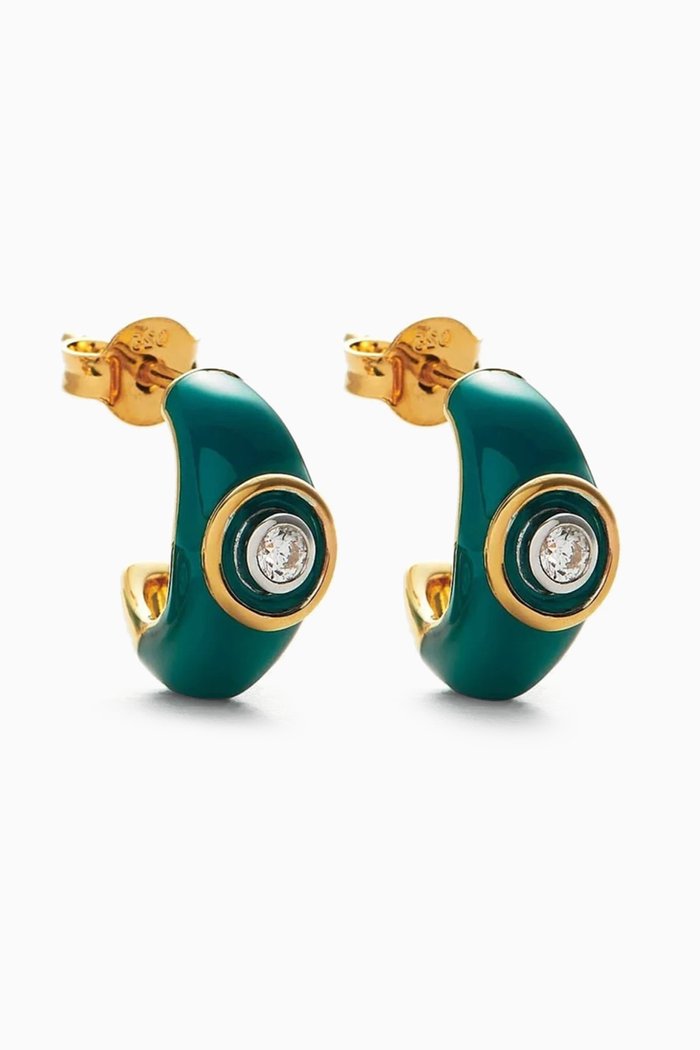 

Enamel & Stone Dome Mini Hoop Earrings in 18kt Recycled Gold-plated Brass, Green
