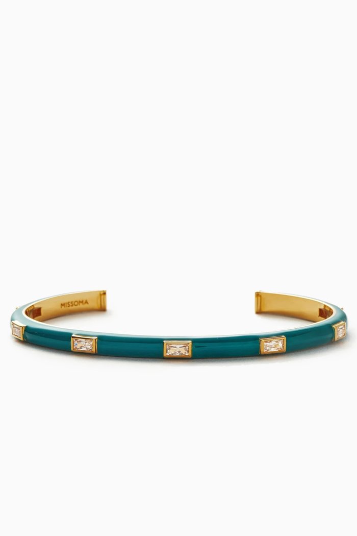 

Enamel & Stone Cuff Bracelet in 18kt Recycled Gold-plated Brass, Green