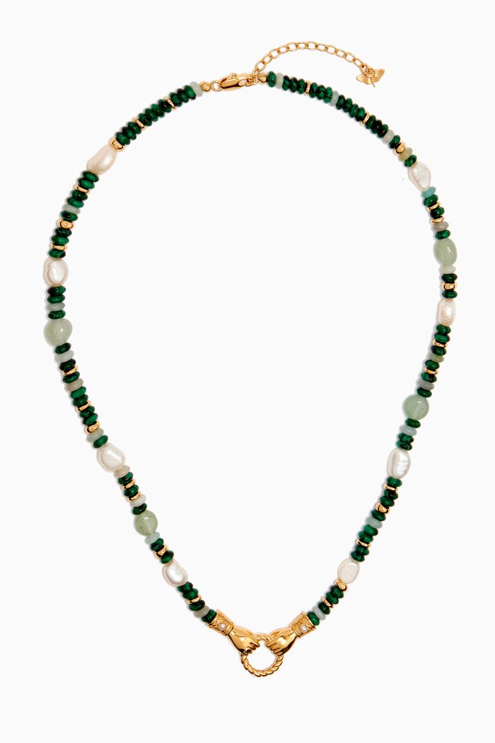 

x Harris Reed Good Hands Multi-gem Necklace in 18kt Gold-plated Recycled Brass, Green