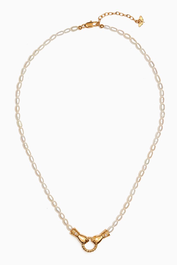

x Harris Reed Good Hands Pearl Necklace in 18kt Gold-plated Recycled Brass, White