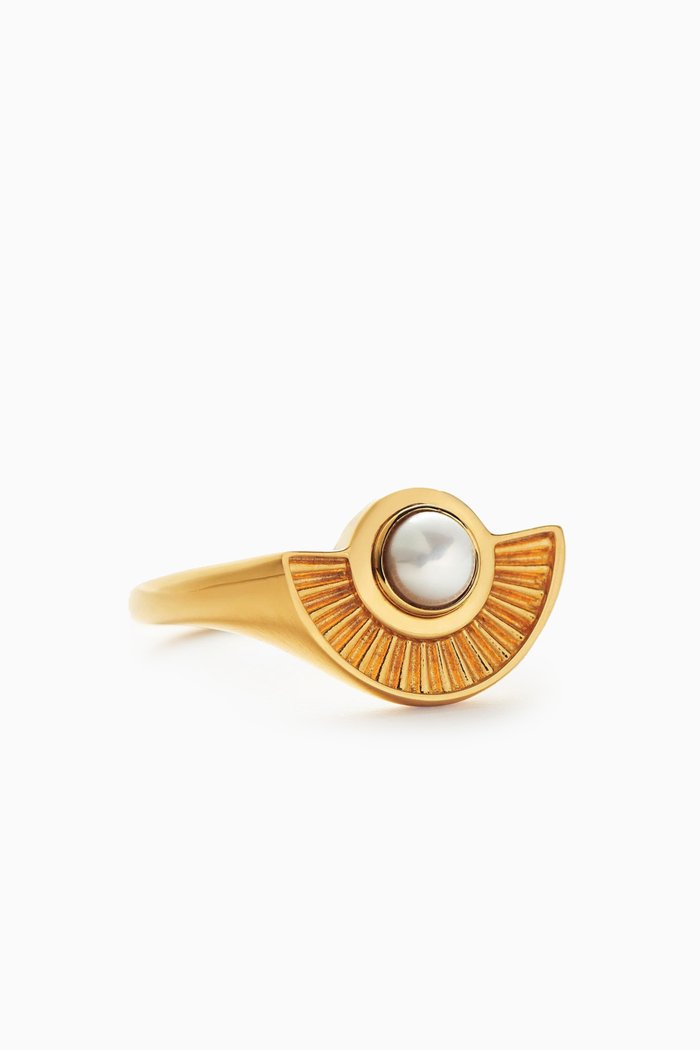 

Zenyu Ridge Fan Gemstone Ring in 18kt Gold-plated Recycled Vermeil, White