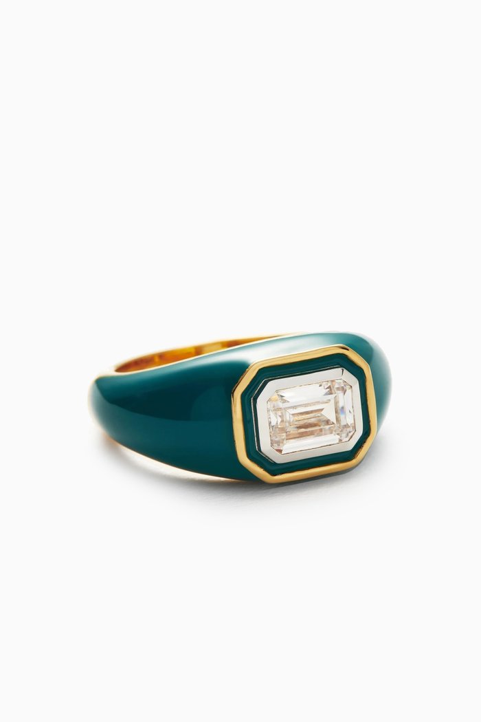 

Enamel & Stone Dome Statement Ring in 18kt Recycled Gold-plated Vermeil, Green