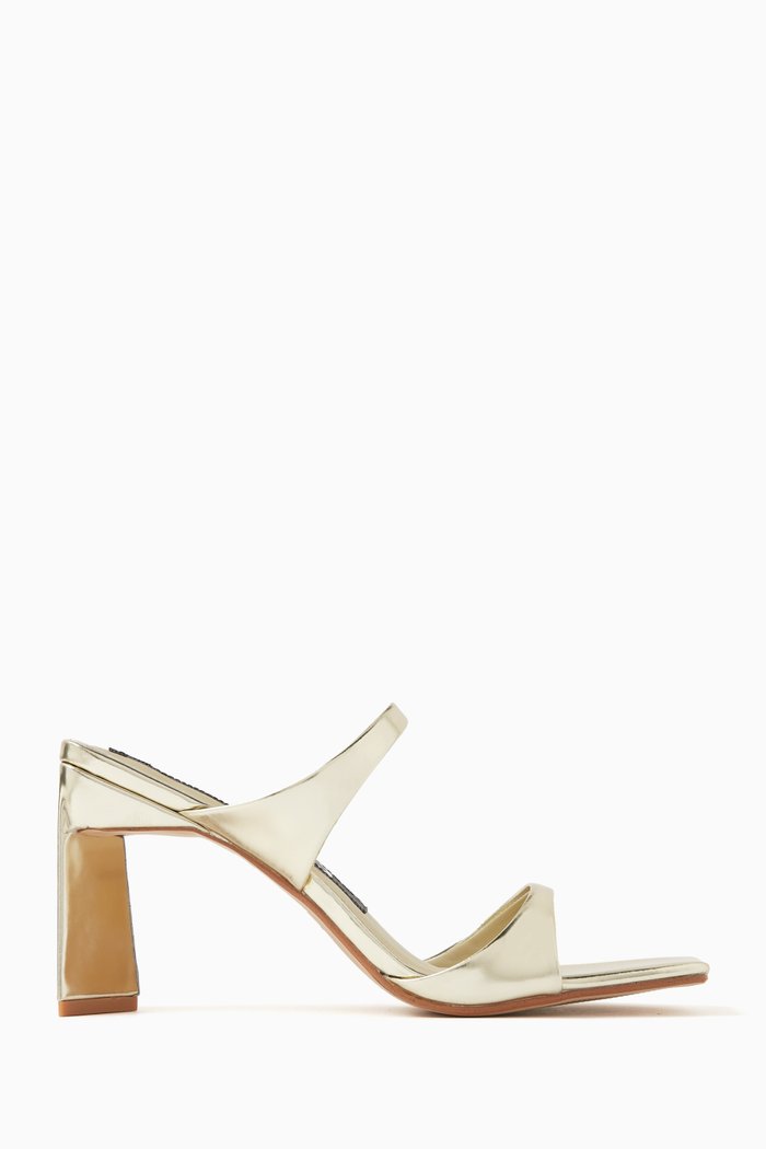 

Valeria 95 Mule Sandals in Metallic Leather, Gold