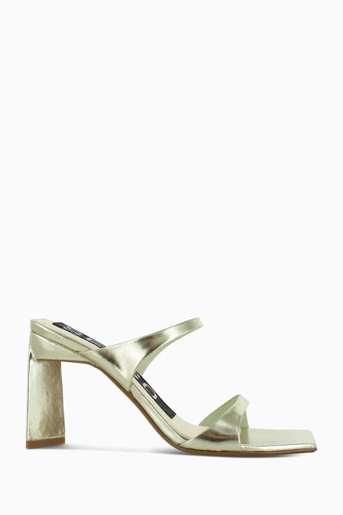 

Valeria 95 Mule Sandals in Metallic Leather, Green