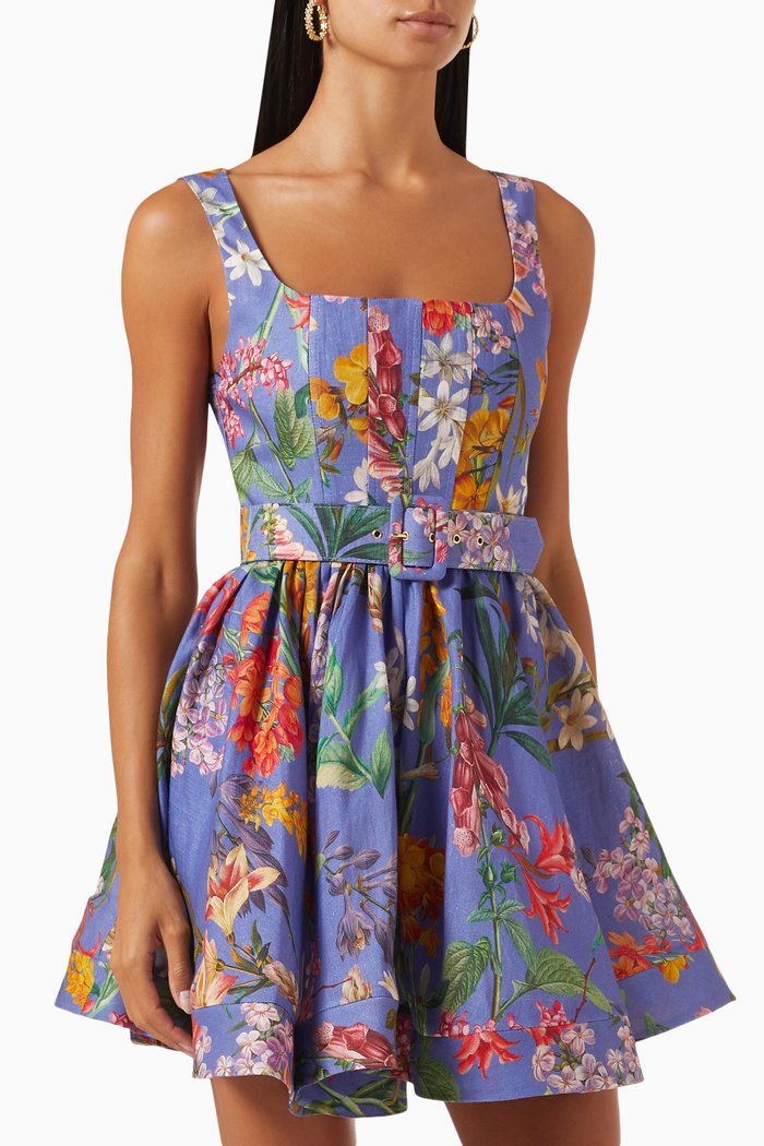 

Irene Floral-print Flared Mini Dress in Linen, Multicolour
