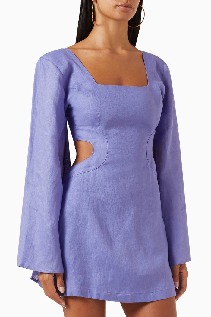 Claudia Cut-out Mini Dress in Linen, Purple