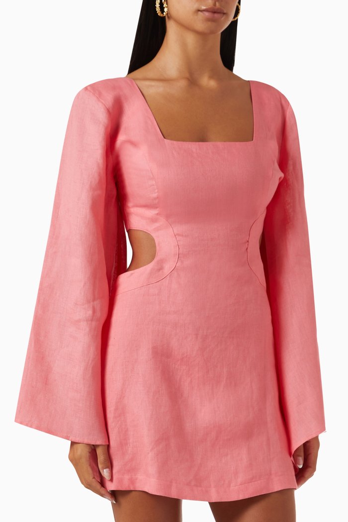 

Claudia Cut-out Mini Dress in Linen, Pink