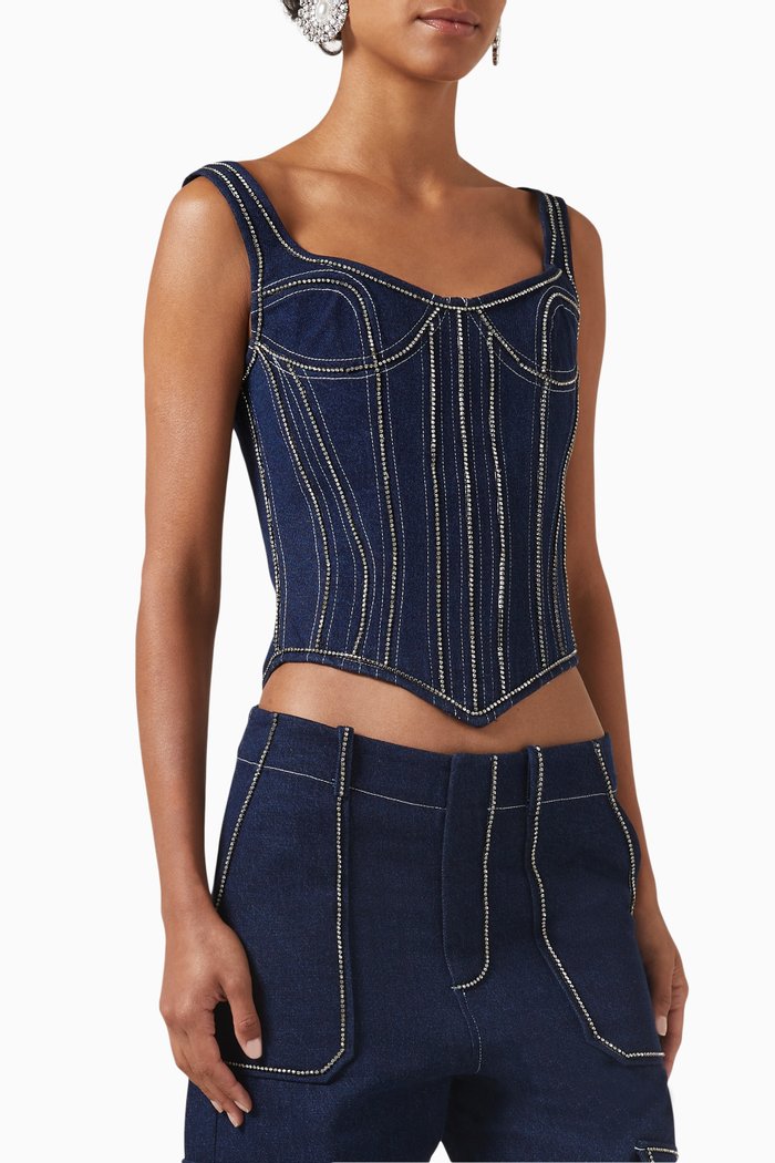 

Kaia Corset Top in Denim, Blue
