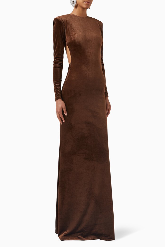 

Emmanuelle Dress in Velvet, Brown