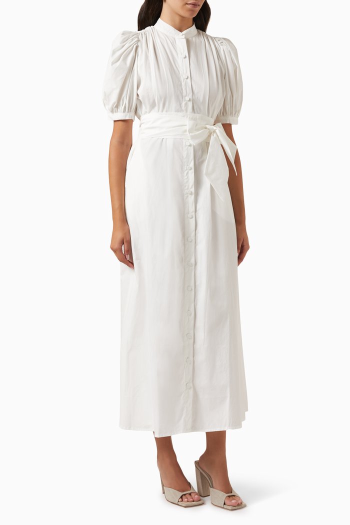 

Adaline Belted Dress in Cotton, White