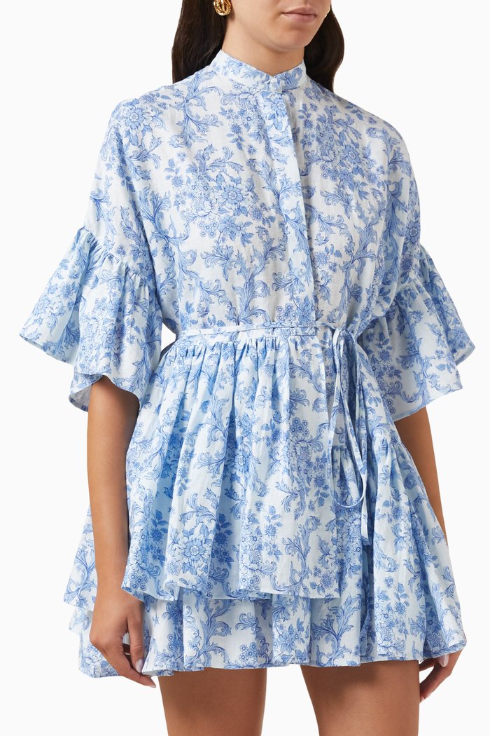 

Tilda Belted Dress in Linen, Blue