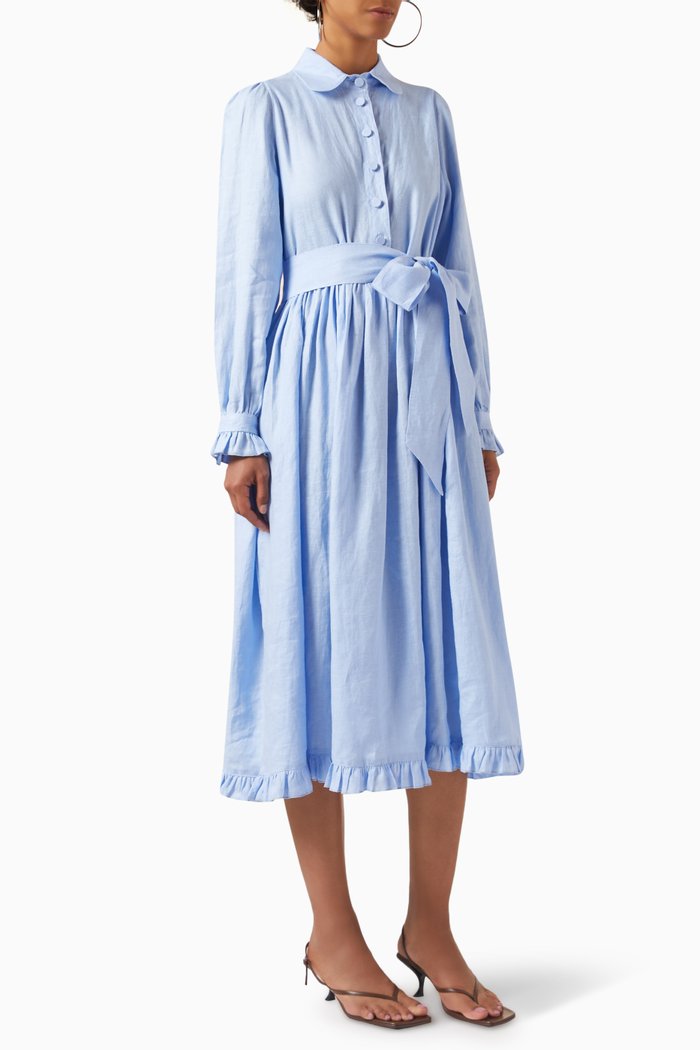 

Emroy Midi Dress in Linen, Blue