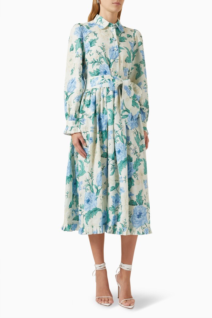 Emroy Midi Dress in Linen, Purple