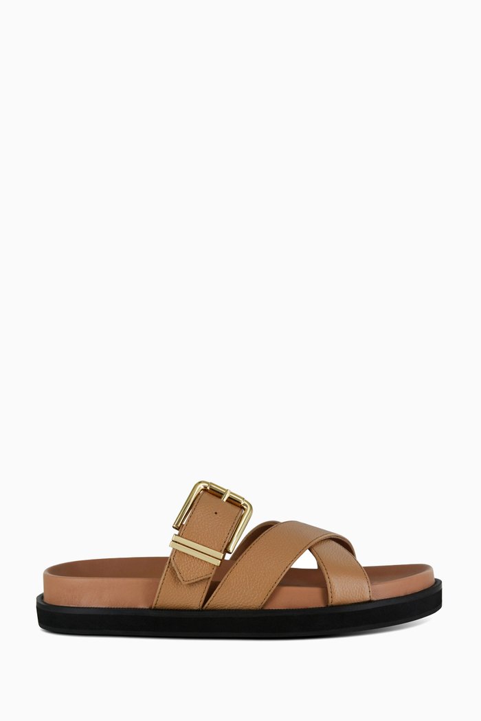 

Nia Criss-Cross Slides in Leather, Brown